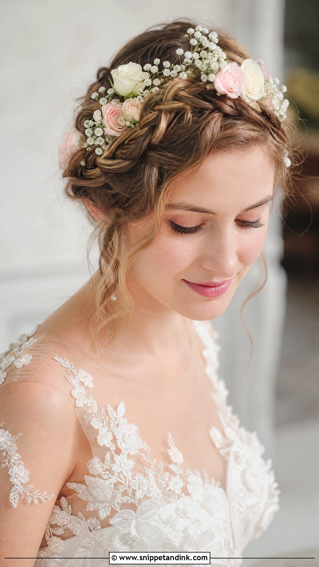Braided Crown With Flowers - Snippet and Ink - 25 Long Hair Bridal Hairstyles