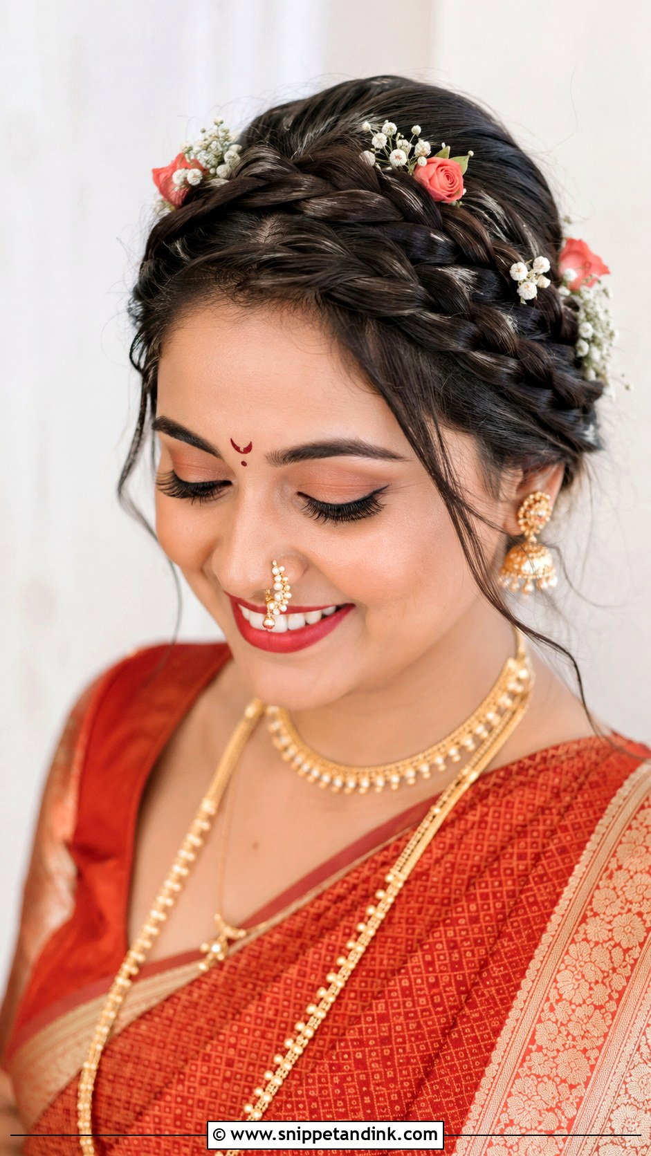 Braided Crown With Flowers - Snippet and Ink - 25 Marathi Bride Hairstyle Ideas