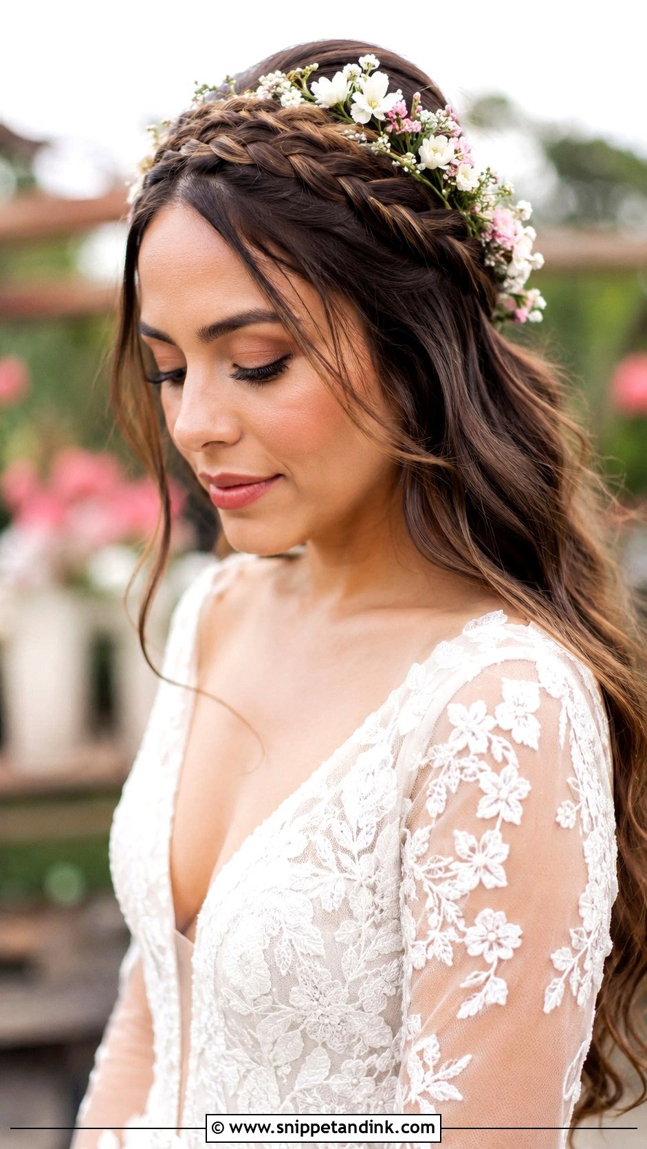Braided Crown With Flowers - Snippet and Ink - 30 Timeless Bridal Hair Ideas