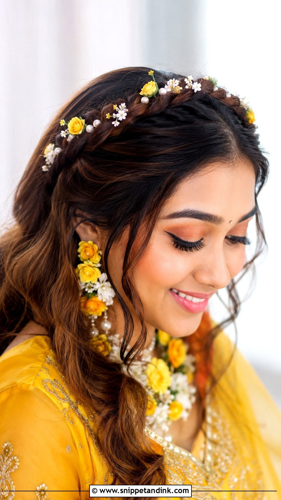 Braided Crown With Flowers - Snippet and Ink - 20 Desi Bride Hair Ideas