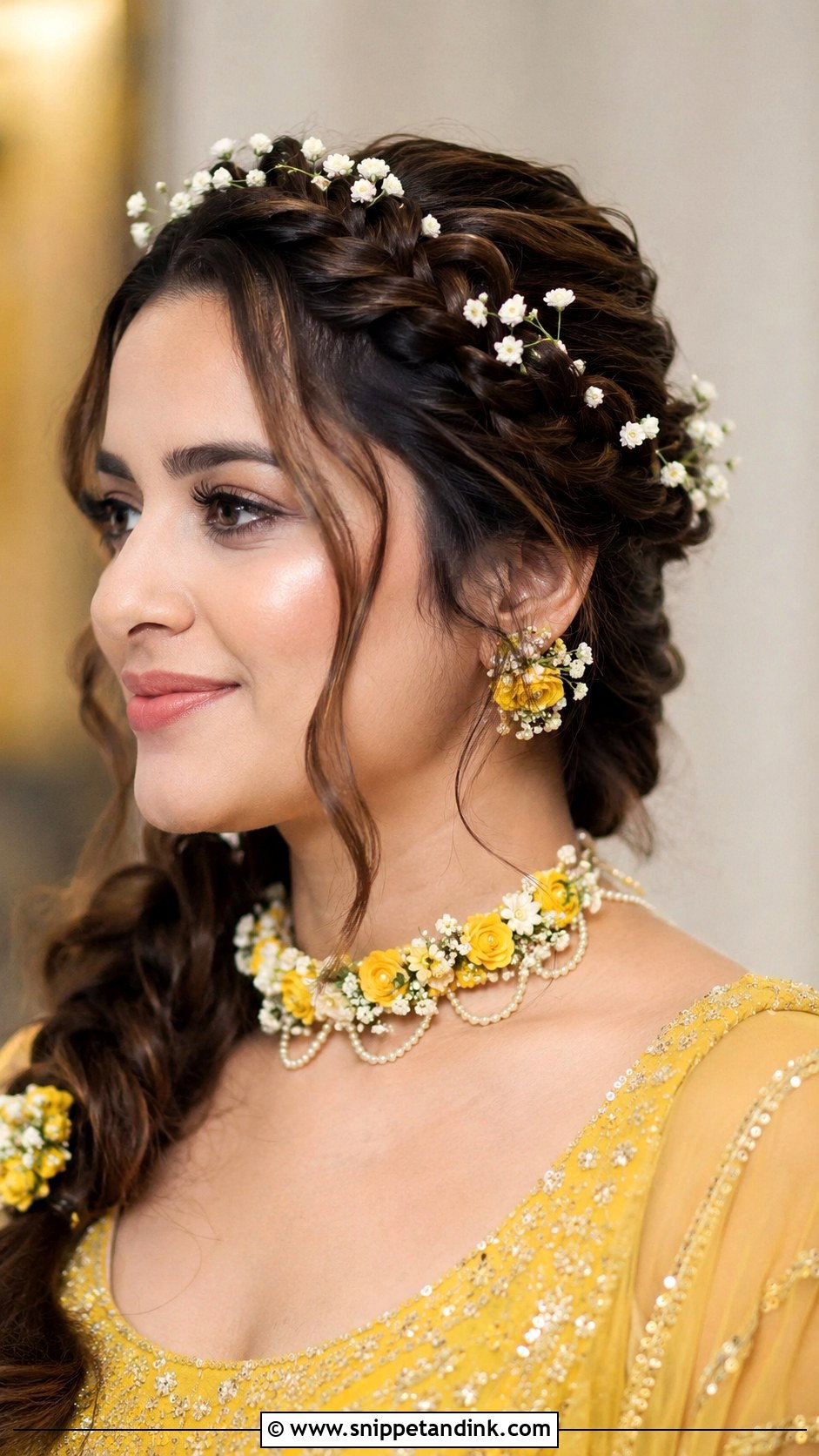 Braided Crown With Flowers - Snippet and Ink - 20 Indian Wedding Hairstyles for Round Face