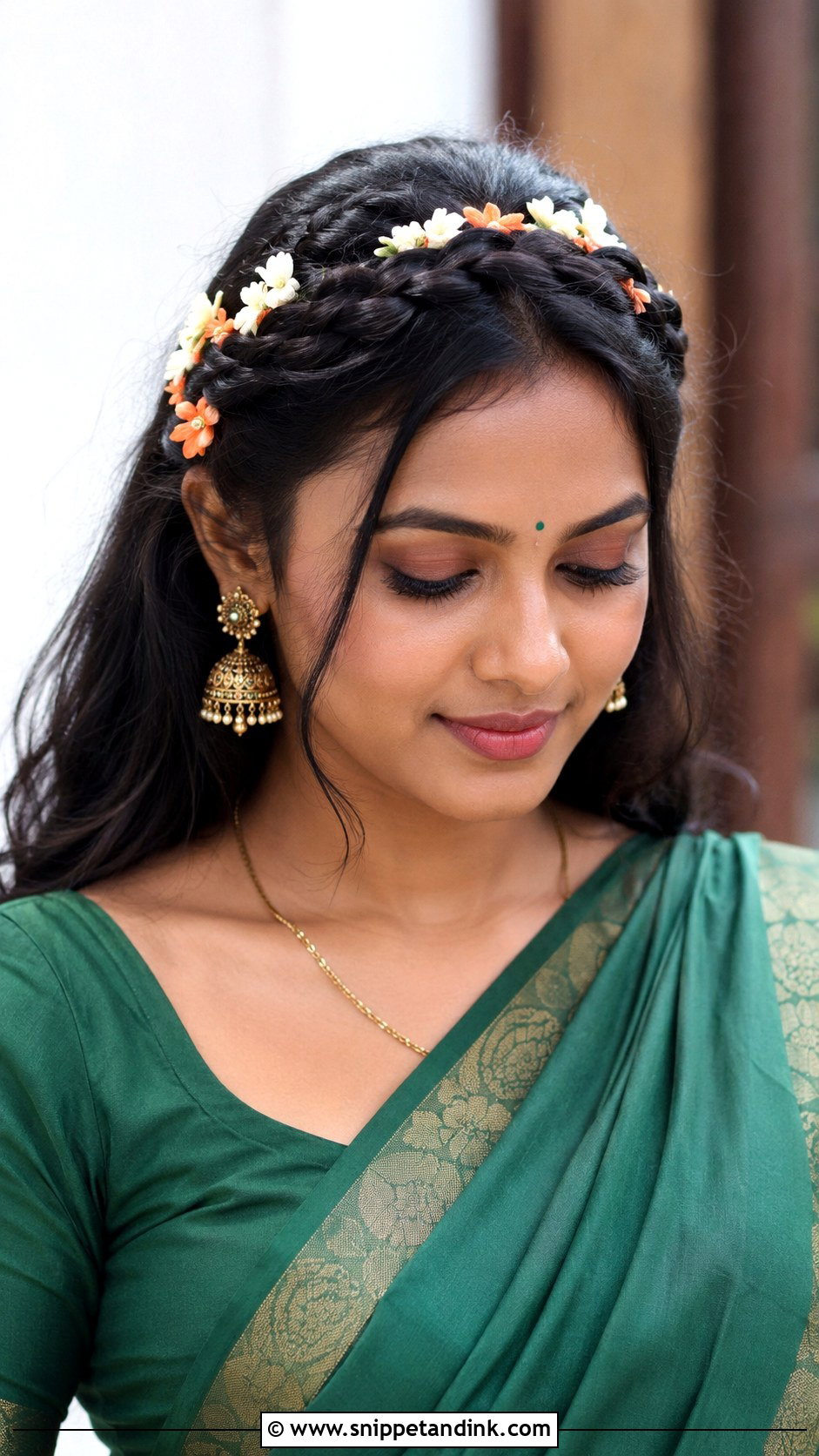 Braided Crown With Flowers - Snippet and Ink - 20 Valaikappu Hairstyles