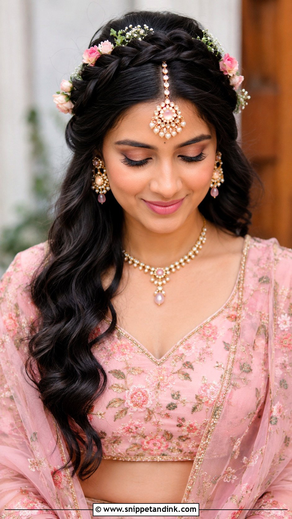 Braided Crown With Fresh Flowers - Snippet and Ink - 20 Hindu Bridal Hairstyles
