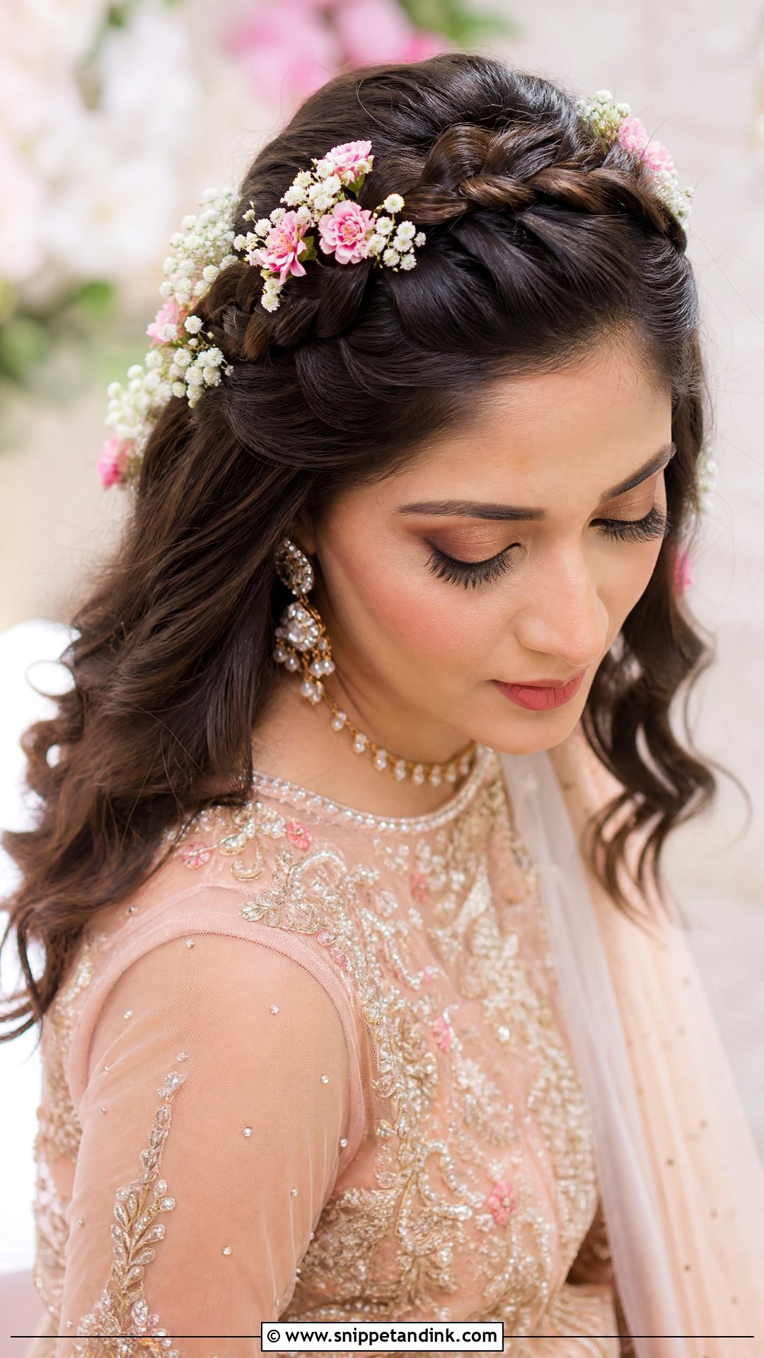 Braided Crown With Fresh Flowers - Snippet and Ink - 20 Walima Bridal Hairstyle Ideas