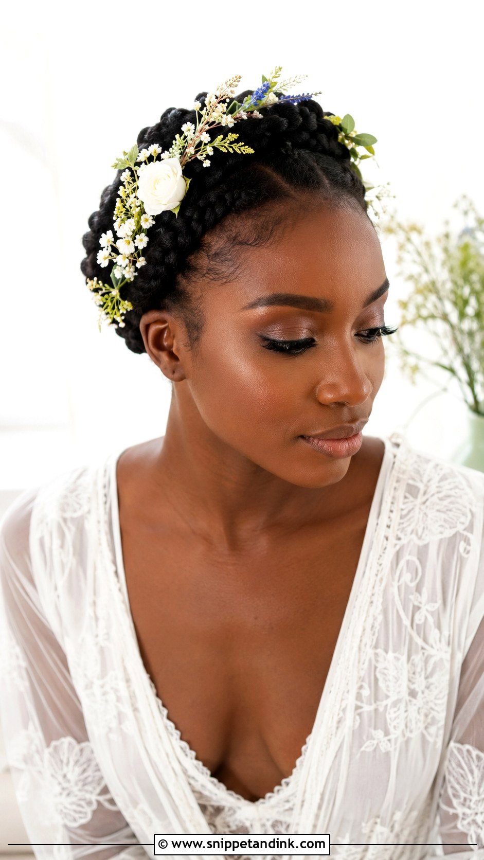 Braided Crown With Fresh Flowers - Snippet and Ink - 25 Bridal Hair Styles for Black Women