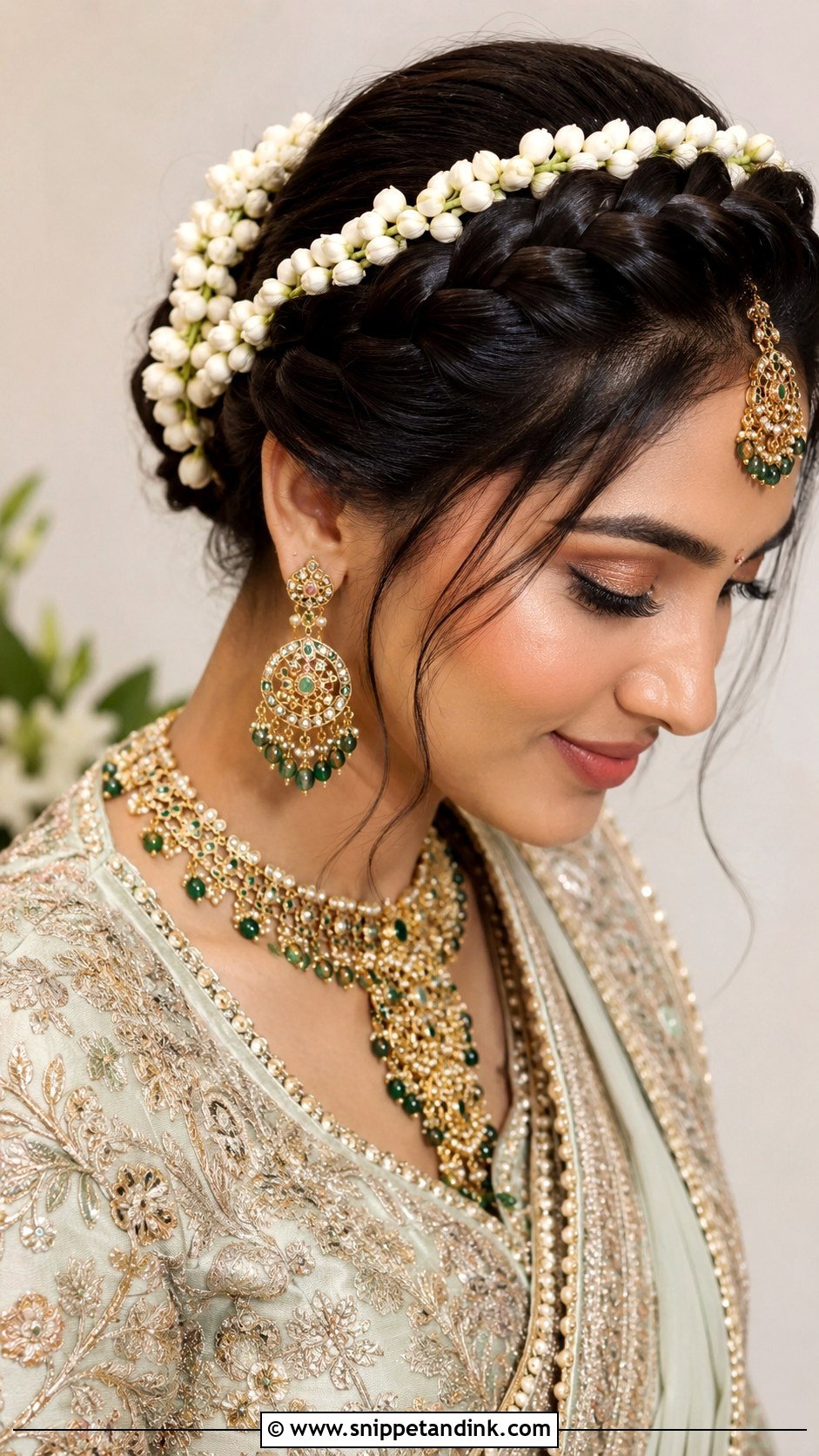 Braided Crown With Gajra - Snippet and Ink - 20 Mehendi Bride Hairstyle Ideas