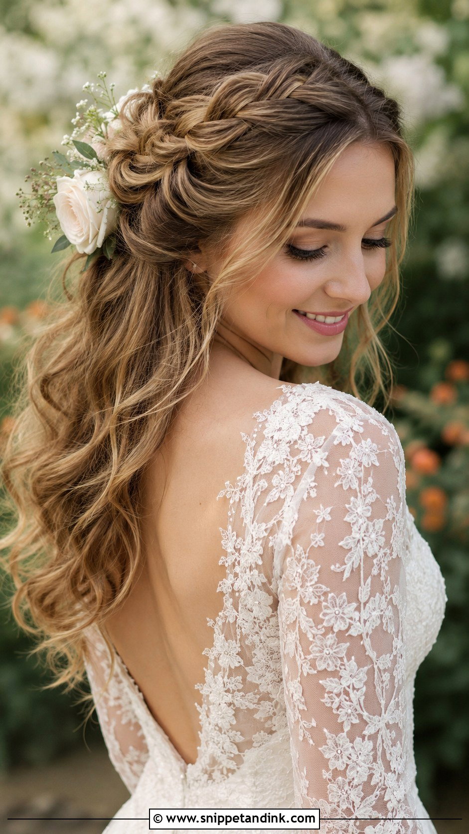 Braided Crown With Half Up Waves - Snippet and Ink - 20 Wedding Hair Down with Braid Ideas