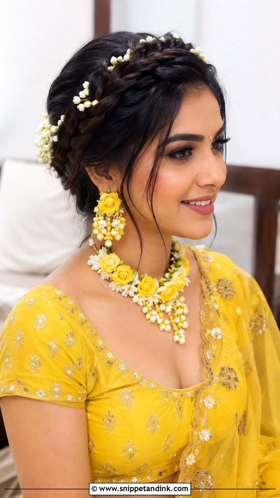 Braided Crown With Jasmine - Snippet and Ink - 25 Hairstyles for Haldi Ceremony