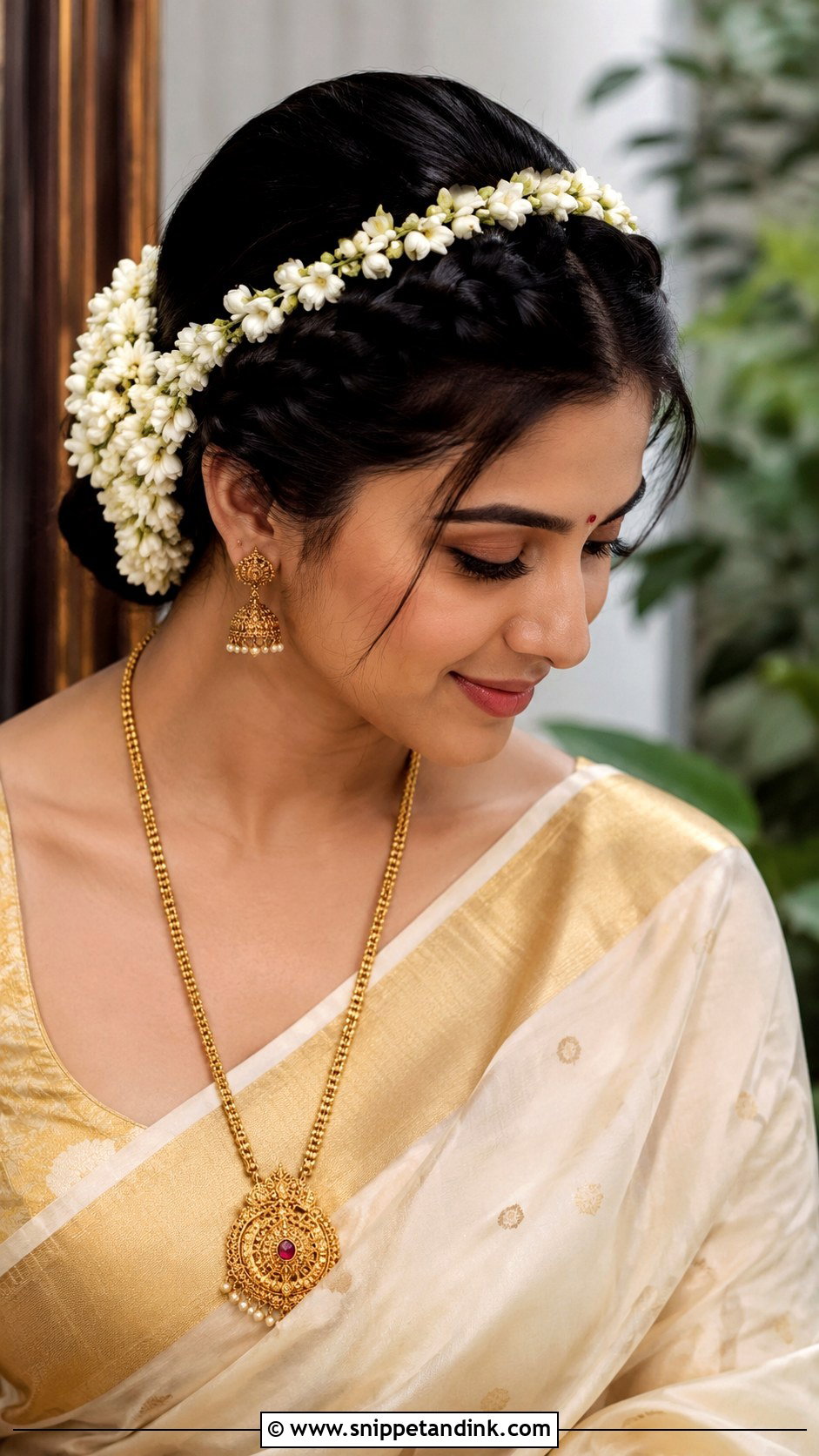 Braided Crown With Jasmine - Snippet and Ink - 25 South Indian Wedding Braids Hairstyles