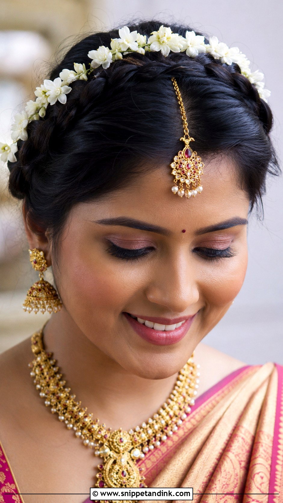 Braided Crown With Jasmine - Snippet and Ink - 30 South Indian Bridal Hairstyles
