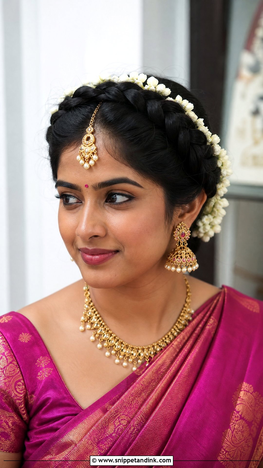 Braided Crown With Jasmine - Snippet and Ink - 20 Hairstyles for South Indian Wedding
