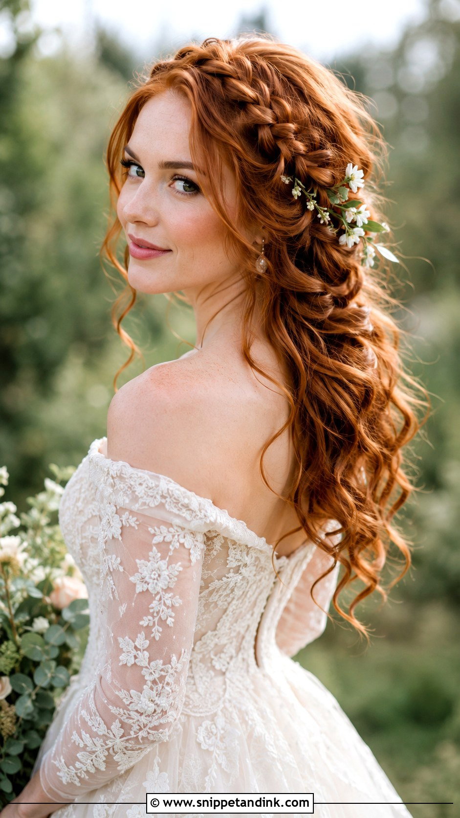 Braided Crown With Loose Curls - Snippet and Ink - 25 Half-Up Half-Down Wedding Hair Braid Ideas