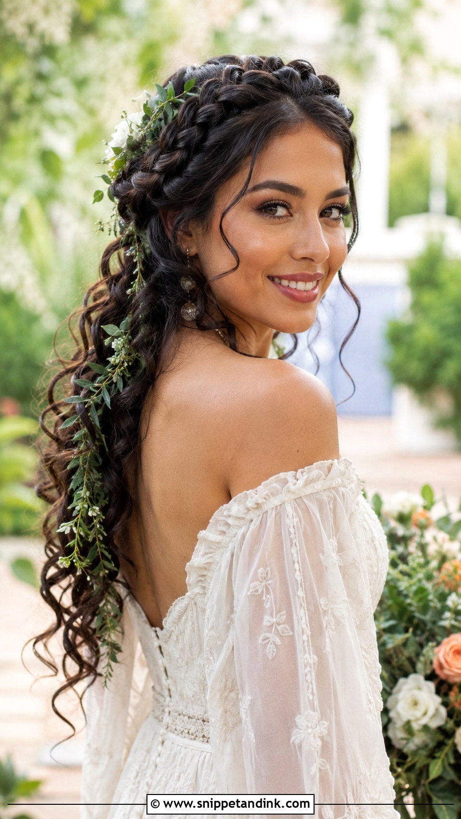 Braided Crown With Loose Curls - Snippet and Ink - 20 Bride Braided Hairstyles