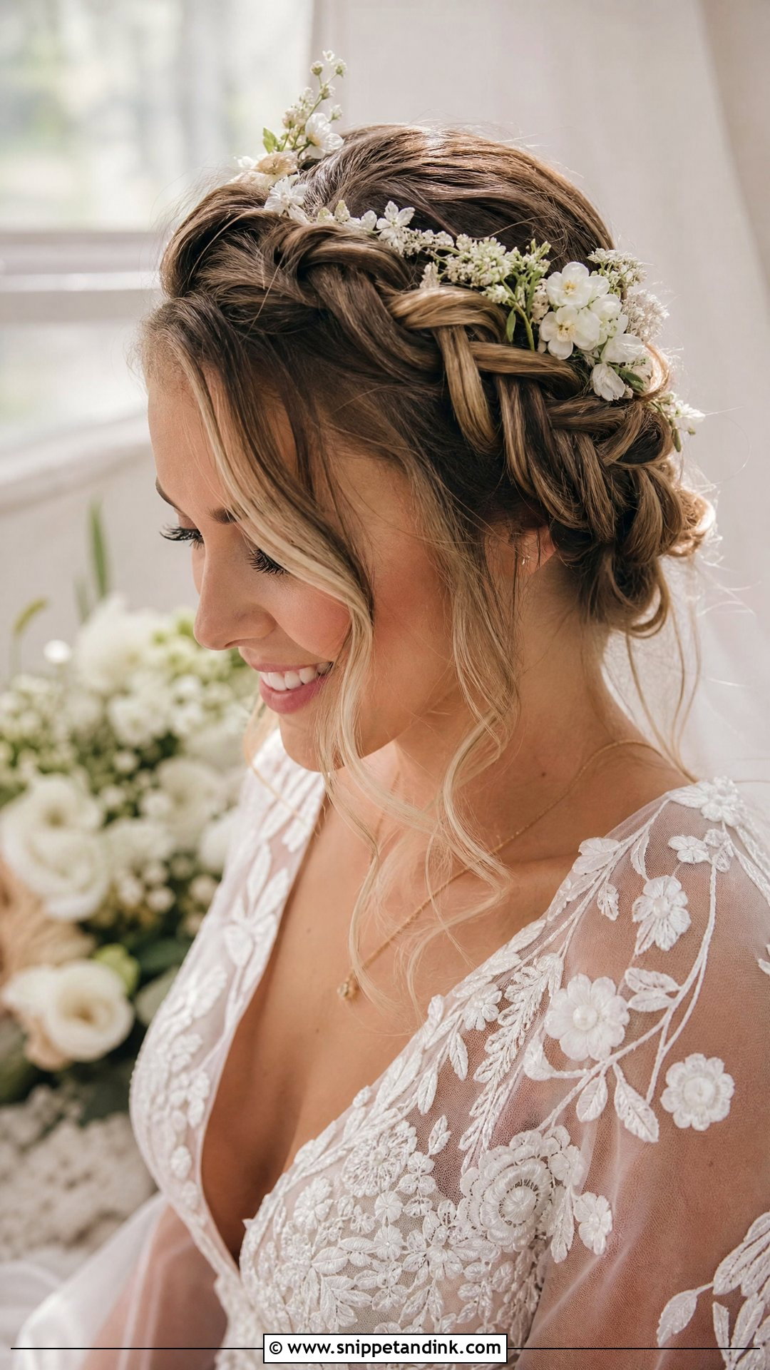 Braided Crown With Loose Front Strands - Snippet and Ink - 20 Front Bridal Hairstyles