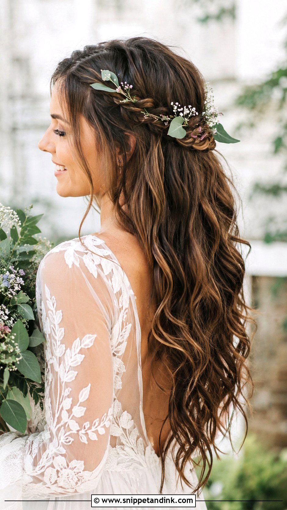 Braided Crown With Loose Waves - Snippet and Ink - 25 Wedding Hair Brunette Ideas