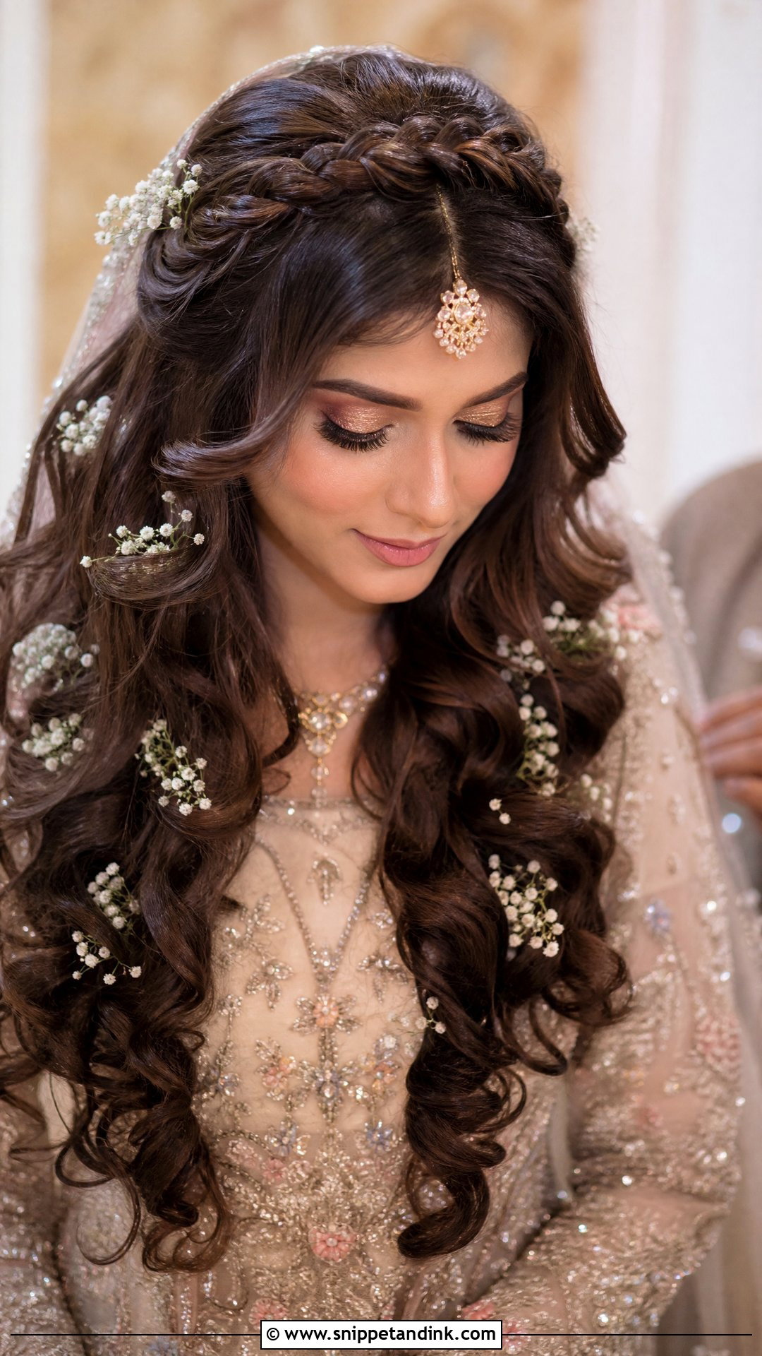 Braided Crown With Open Curls - Snippet and Ink - 20 Pakistani Bridal Hairstyles Nikah