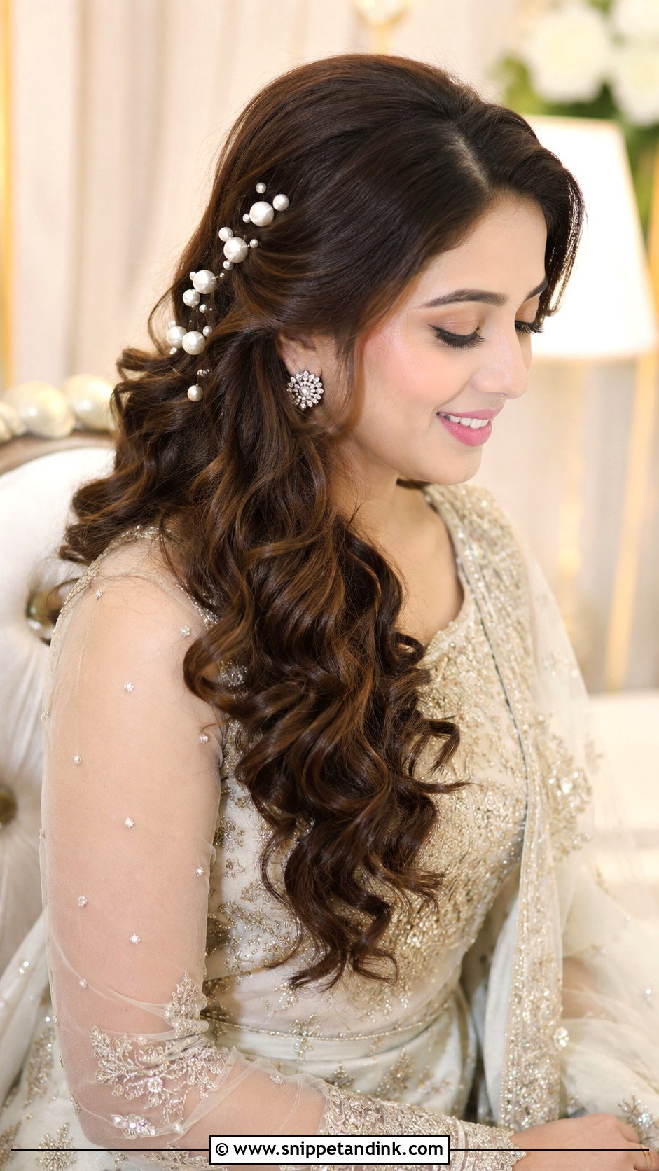 Braided Crown With Open Curls - Snippet and Ink - 25 Desi Wedding Hairstyles