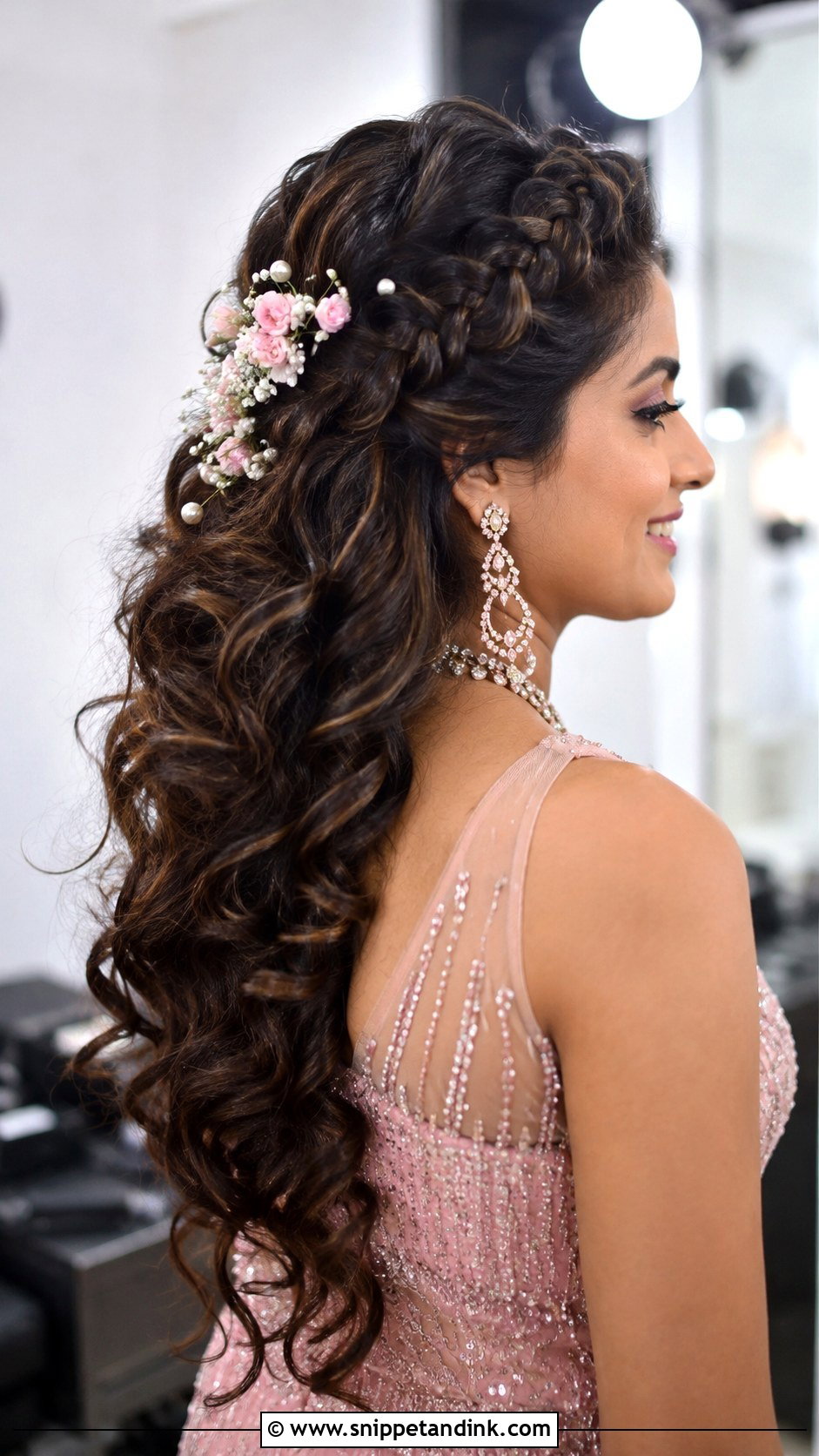 Braided Crown With Open Curls - Snippet and Ink - 25 Indian Wedding Hairstyle for Chubby Face Ideas