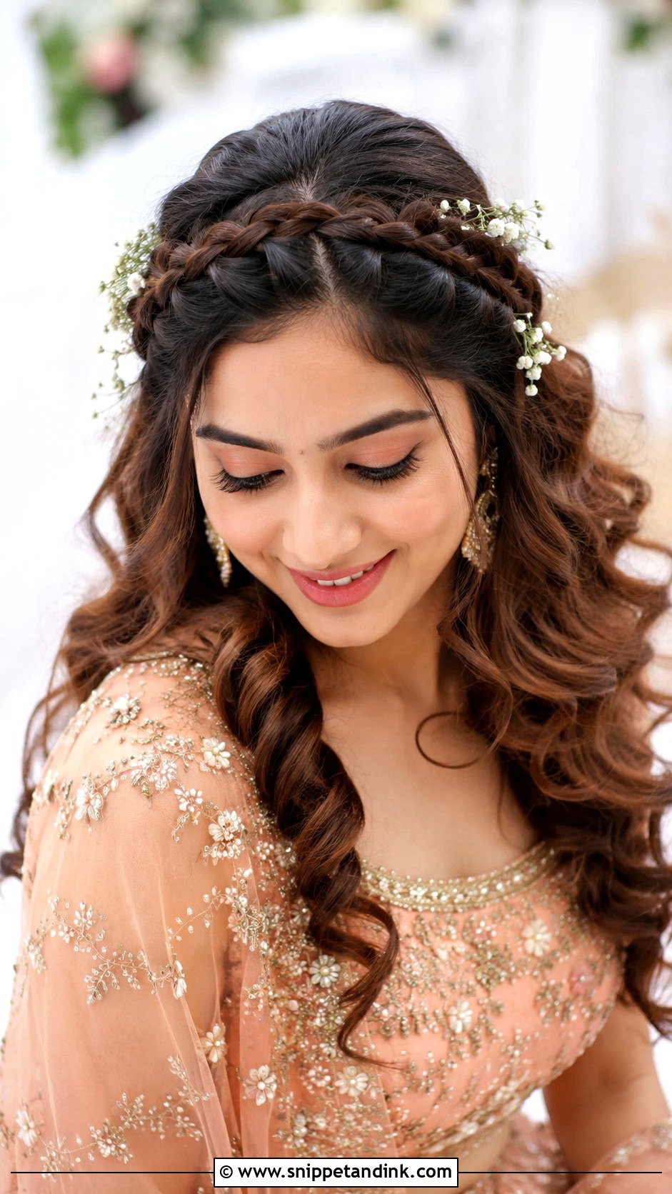 Braided Crown With Open Curls - Snippet and Ink - 20 Indian Hairstyles for Marriage Function