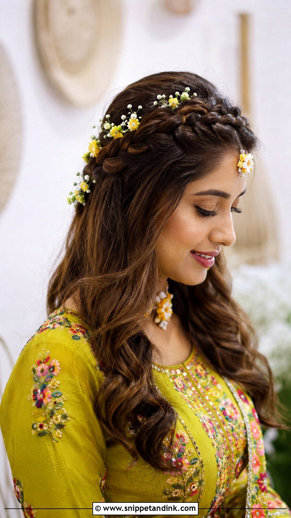 Braided Crown With Open Hair - Snippet and Ink - 30 Indian Bridal Hairstyles