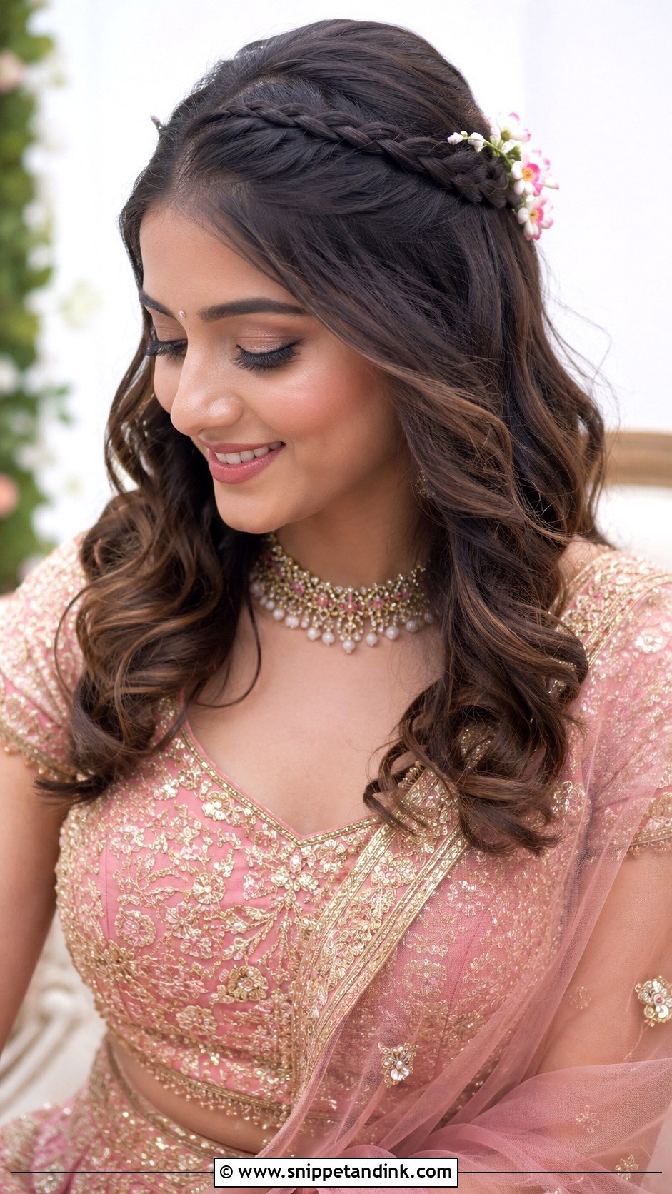 Braided Crown With Open Hair for Bride - Snippet and Ink - 25 Mehandi Hairstyles for Bride