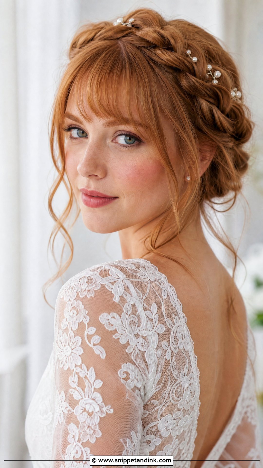 Braided Crown With Soft Bangs - Snippet and Ink - 15 Bride Hairstyle with Bangs