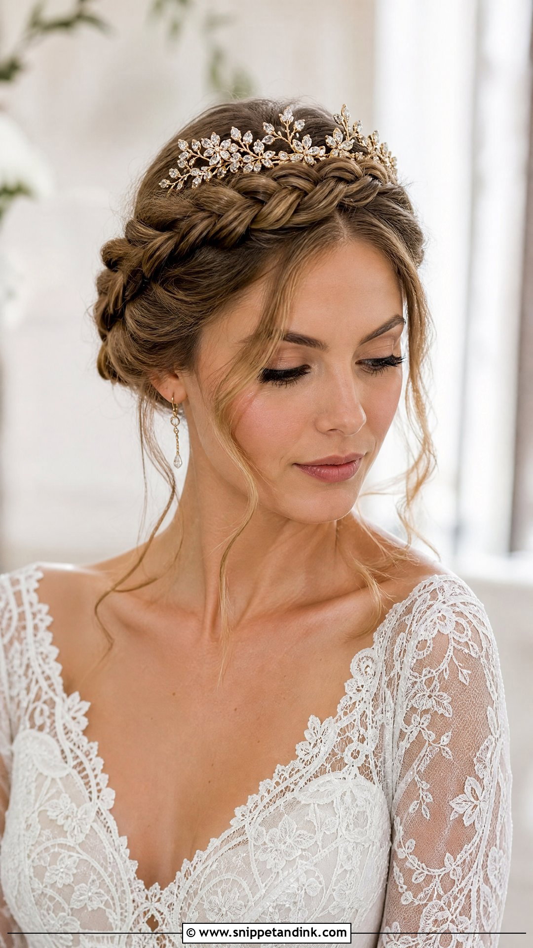 Braided Crown With Tiara - Snippet and Ink - 20 Bridal Hairstyles with Tiara
