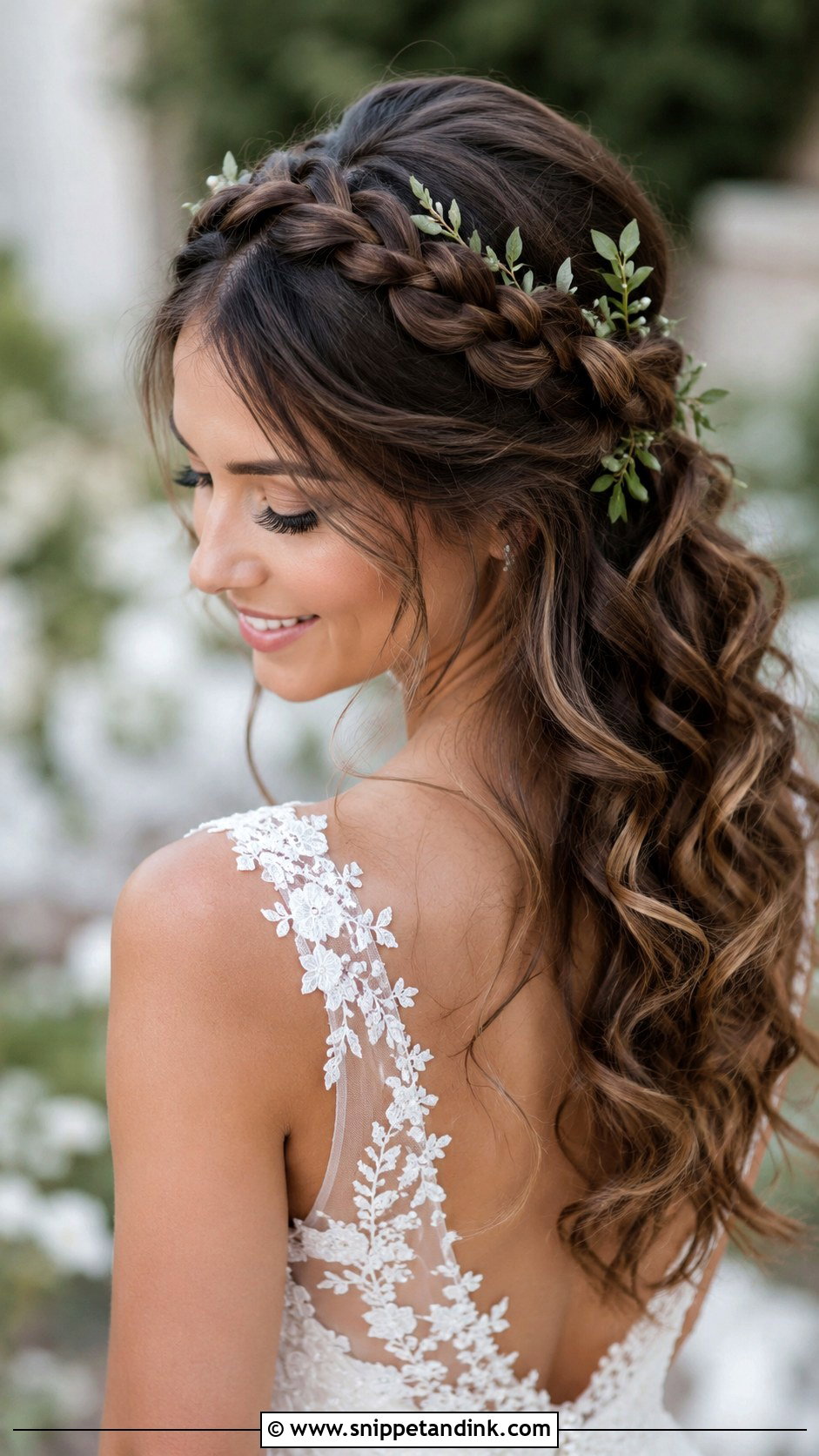Braided Crown With Trailing Curls - Snippet and Ink - 30 Boho Bridal Hair Ideas