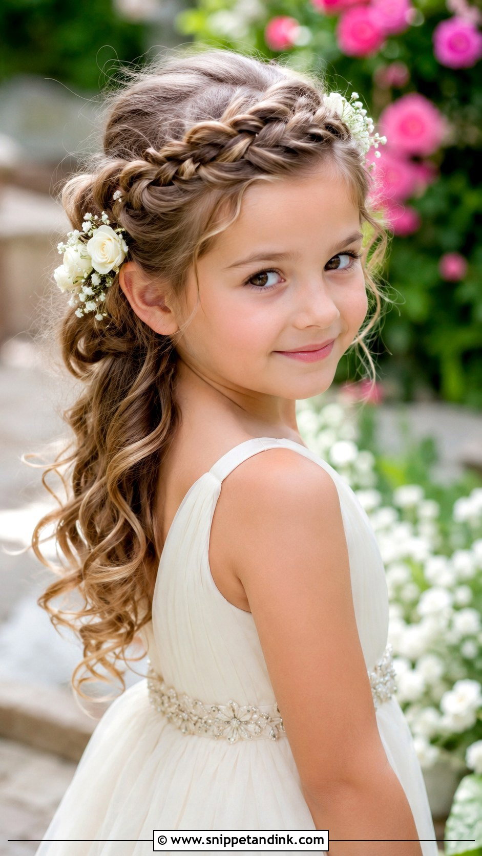 Braided Crown With Trailing Curls - Snippet and Ink - 25 Flowergirls Hairstyle Ideas