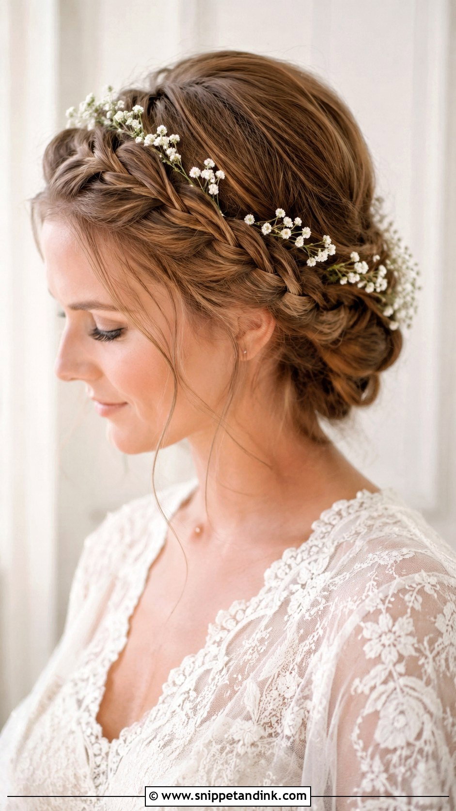 Braided Crown With Tucked Strands - Snippet and Ink - 20 Hair Behind Ears Wedding Hairstyles