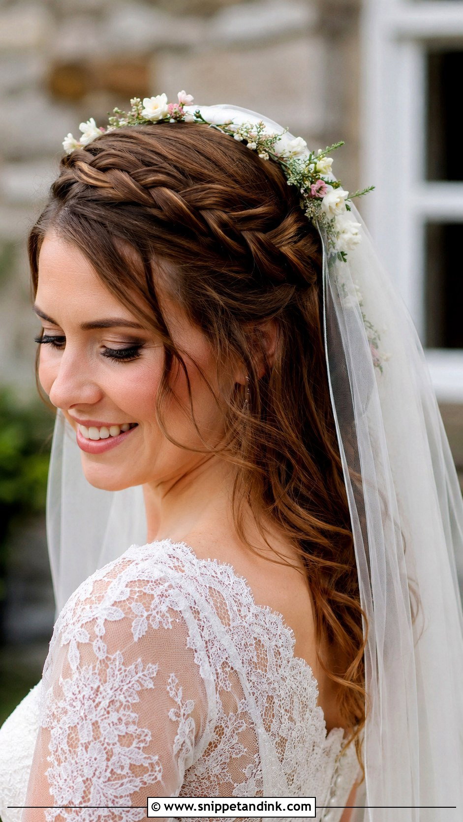 Braided Crown With Veil - Snippet and Ink - 20 Bridal Braids Hairstyles