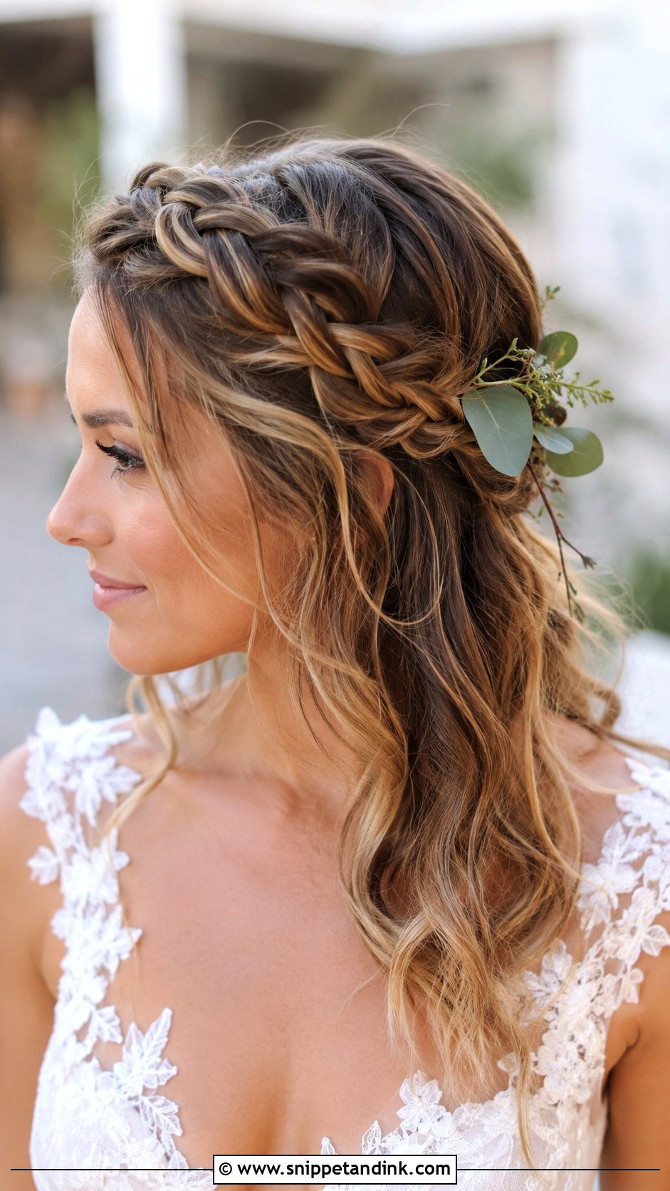 Braided Crown With Wavy Hair for Wedding - Snippet and Ink - 25 Wavy Hairstyles for Wedding