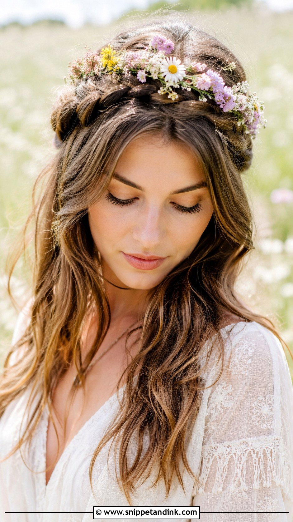 Braided Crown With Wildflowers - Snippet and Ink - 25 Wedding Hairstyles with Flowers