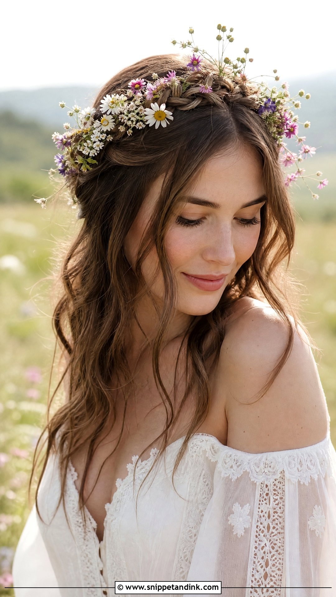 Braided Crown With Wildflowers - Snippet and Ink - 20 Bridal Hairstyles with Flowers