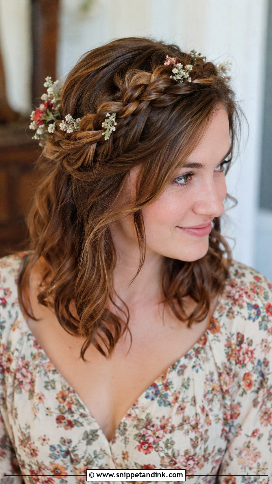Braided Crown for Medium Length Hair - Snippet and Ink - 20 Wedding Party Hairstyles for Medium Hair