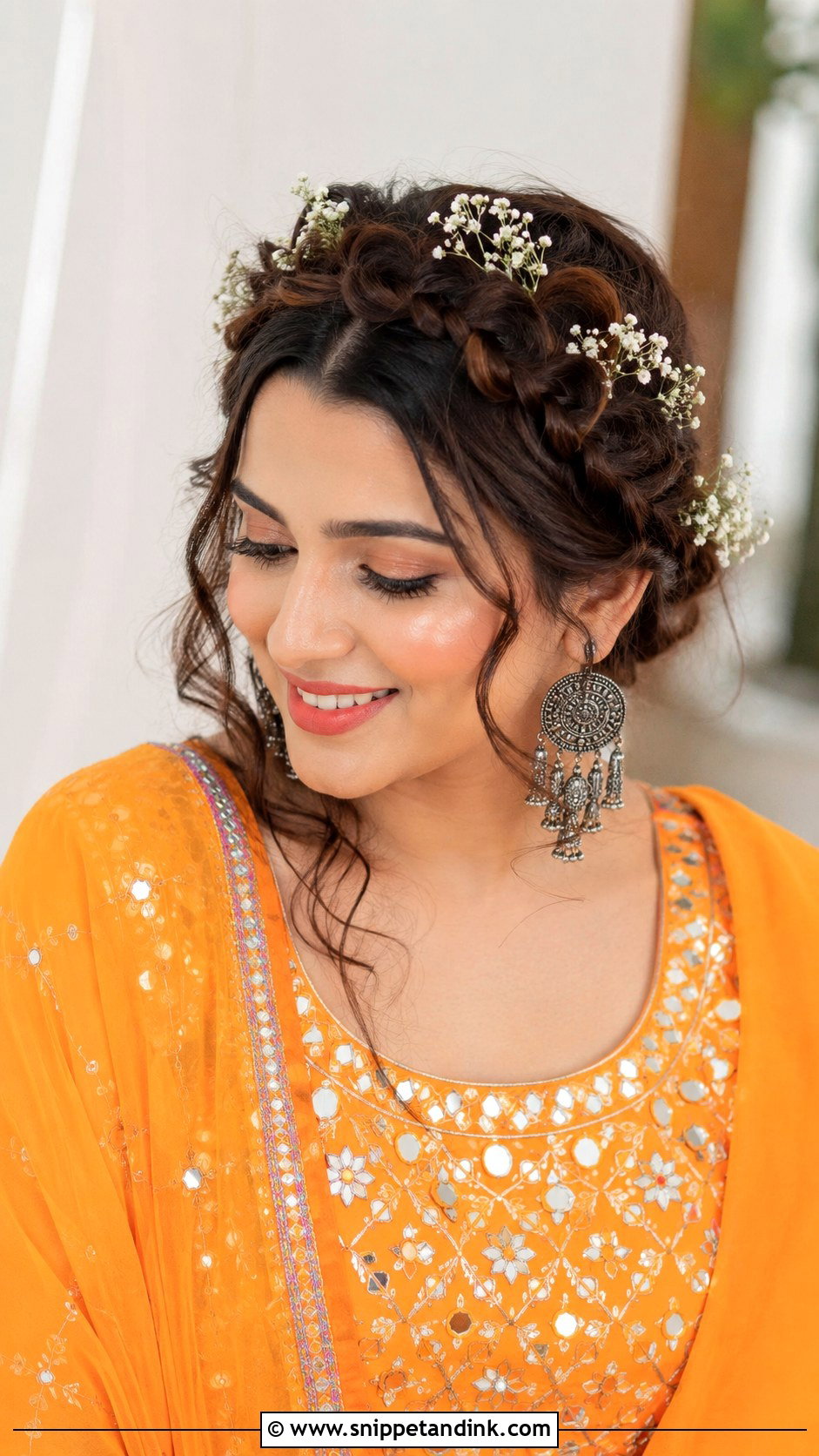 Braided Crown for Mehendi - Snippet and Ink - 25 Hair Styles for Indian Wedding