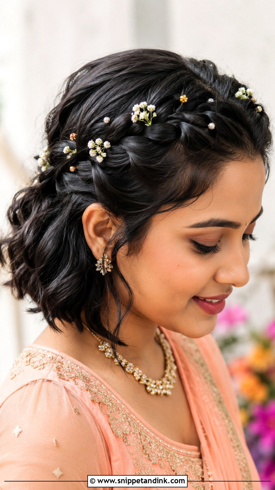 Braided Crown for Short Hair - Snippet and Ink - 25 Short Hair Hairstyles for Wedding Indian
