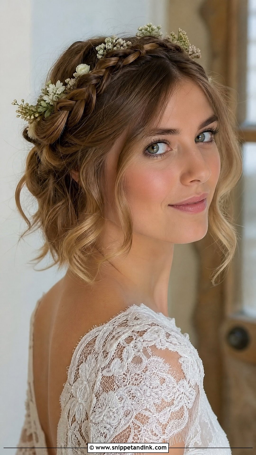 Braided Crown for Short Hair - Snippet and Ink - 20 Short Hair Wedding Hairstyles the Bride