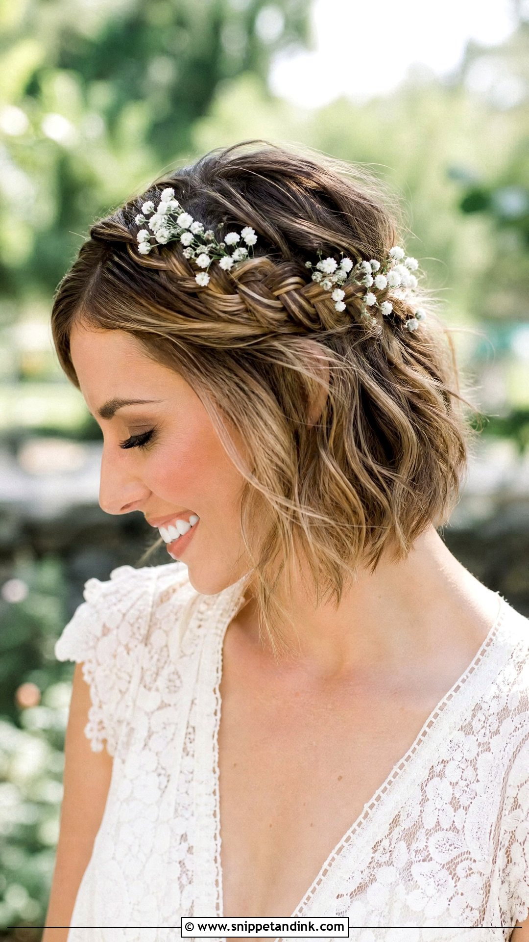 Braided Crown for Short Hair Bride - Snippet and Ink - 20 Short Hairstyle for Bride Ideas