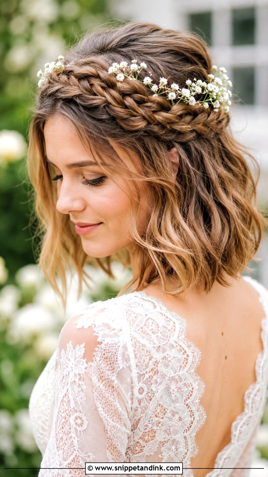 Braided Crown for Shoulder Length Hair - Snippet and Ink - 20 Wedding Hair for Shoulder Length Hair Ideas