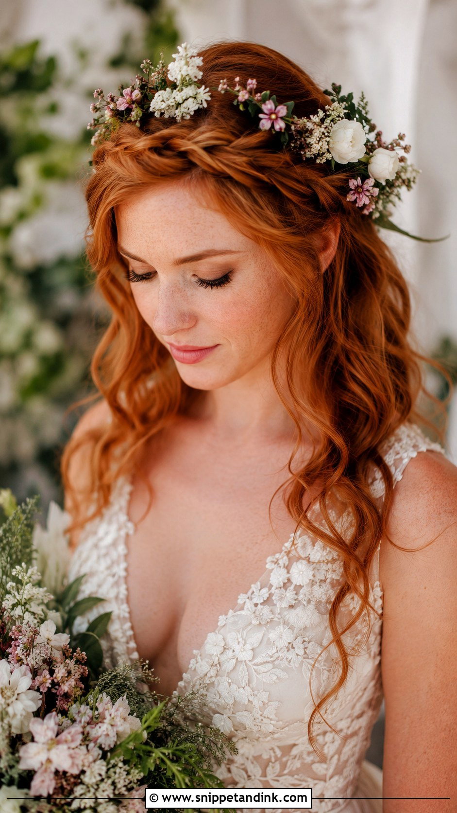 Braided Crown with Flowers - Snippet and Ink - 35 Bride Hairstyles