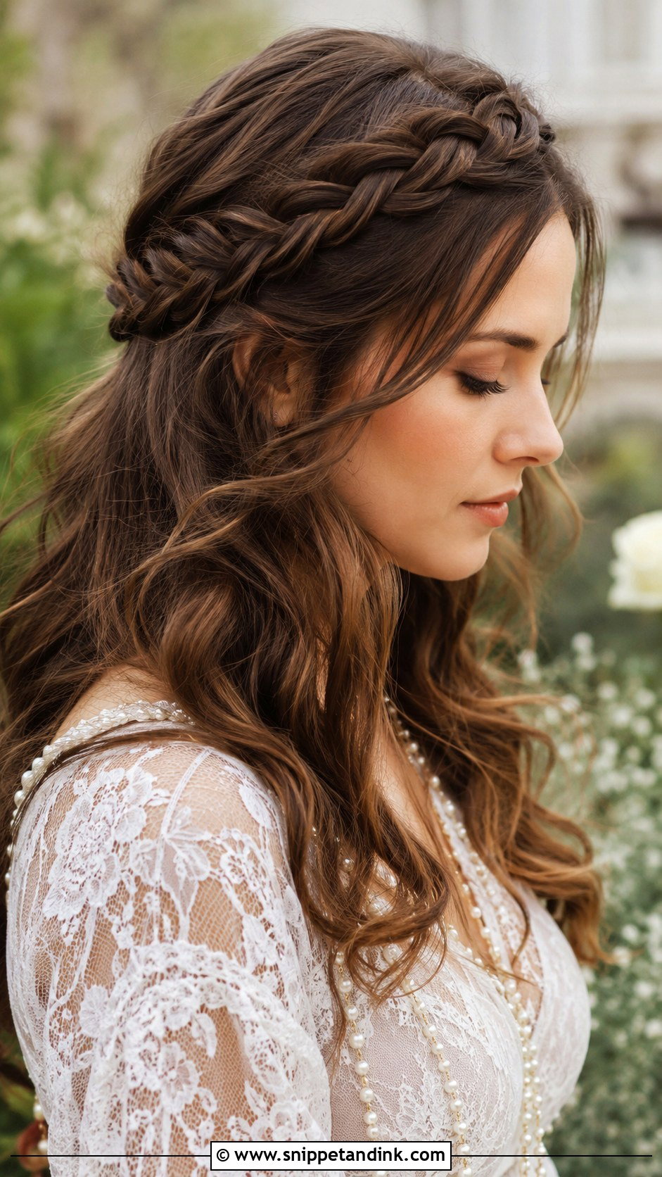 Braided Crown with Hair Down for Wedding - Snippet and Ink - 20 Hair Down for Wedding Ideas