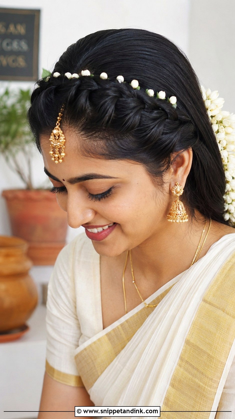 Braided Crown with Jasmine - Snippet and Ink - 25 Kerala Hindu Bridal Hairstyles