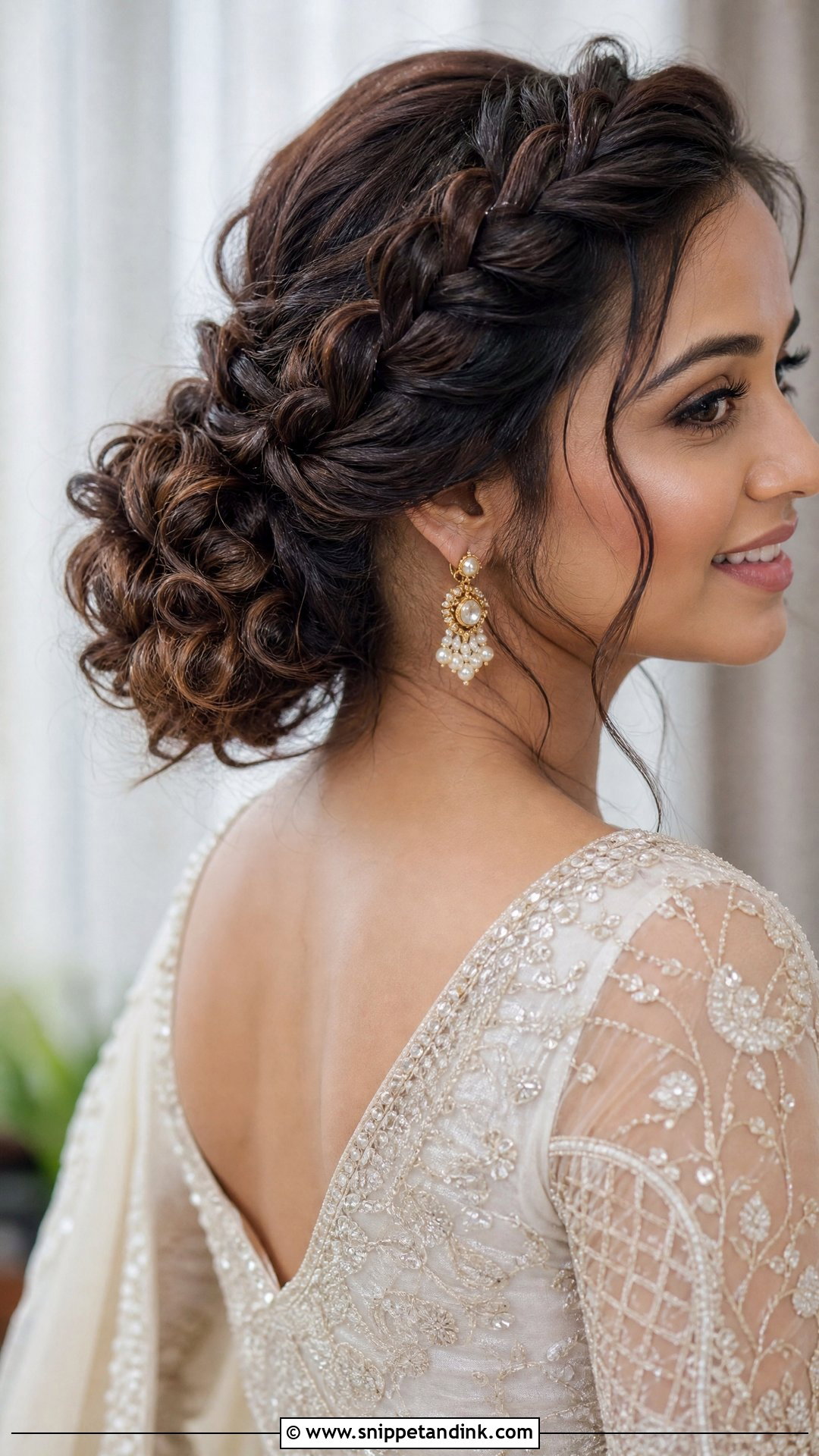 Braided Curly Hair Wedding Bun - Snippet and Ink - 15 Curly Hair Bun Wedding Ideas