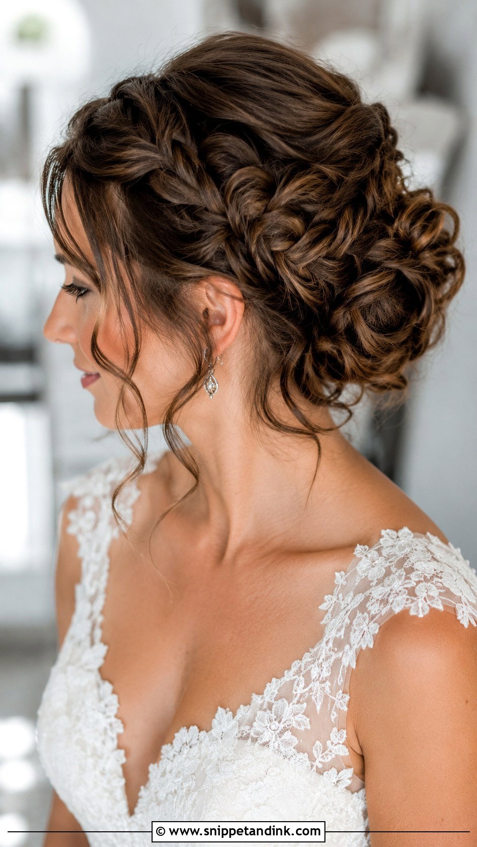 Braided Curly Updo Bun - Snippet and Ink - 30 Curly Hair Wedding Styles