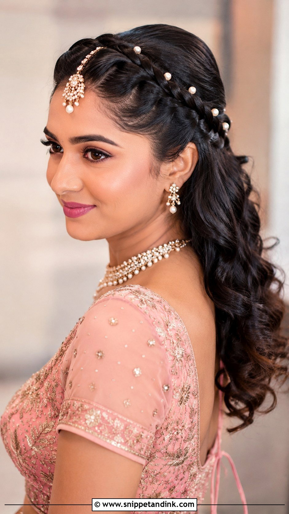 Braided Front With Curls At Back - Snippet and Ink - 25 Short Hairstyle Women Indian Wedding Ideas