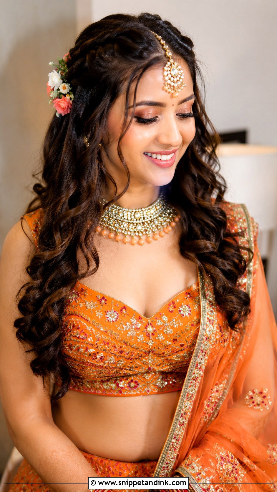 Braided Front With Open Hair for Sangeet - Snippet and Ink - 25 Indian Bridal Front Hairstyles