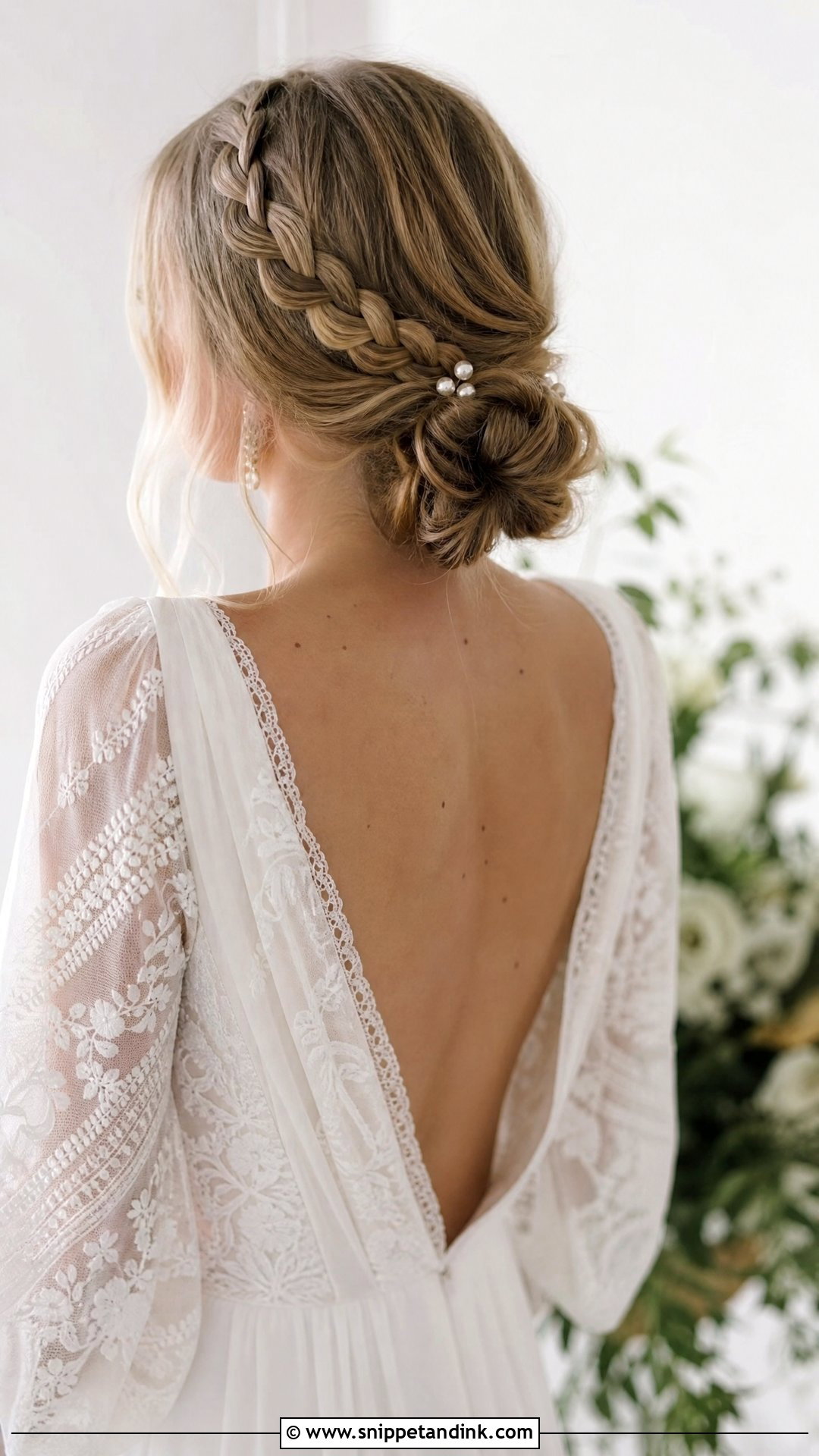 Braided Half Crown Into Low Bun - Snippet and Ink - 20 Soft Wedding Updo Ideas