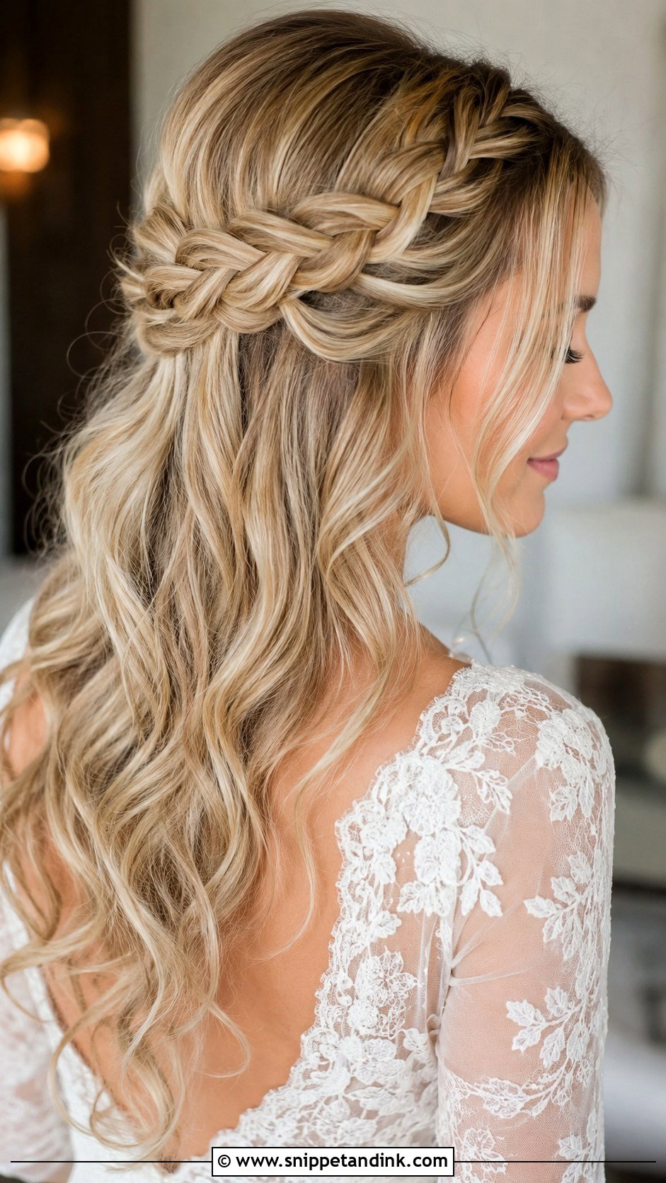 Braided Half Up Wavy Hairstyle - Snippet and Ink - 20 Long Wavy Hairstyles for Wedding