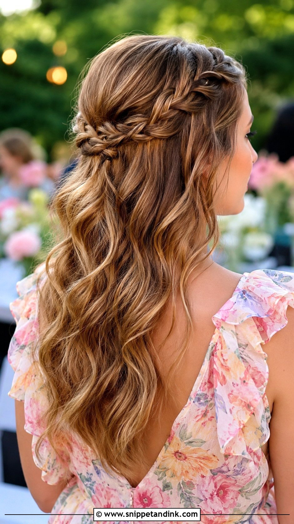 Braided Half Up Wavy Wedding Guest Hairstyle - Snippet and Ink - 15 Wavy Hair Wedding Guest Hairstyles